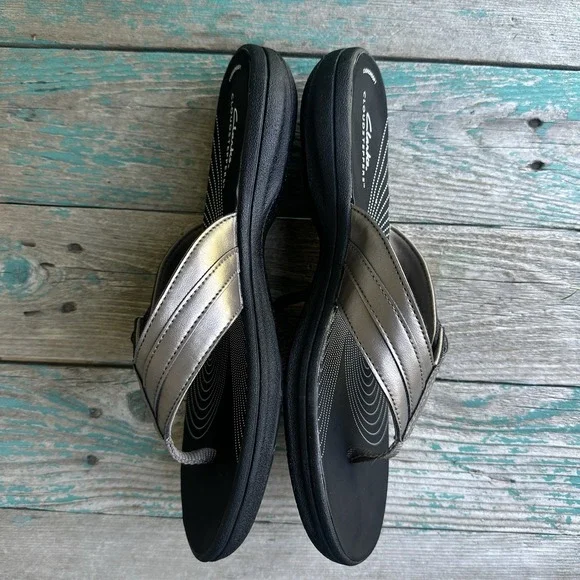 Clarks Cloudsteppers Sandals Women's Size 9 Breeze Sea Gold Black Cushion Soft - Picture 5 of 8